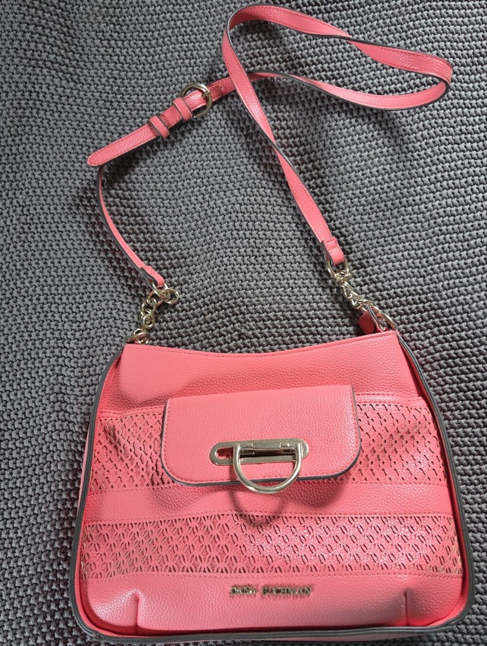 Coral Pink Shoulder Crossbody Bag with Gold Accents